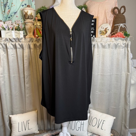 Avenue Black Sleeveless Relaxed Tank Style Blouse with Beaded Zipper - Picture 2 of 8